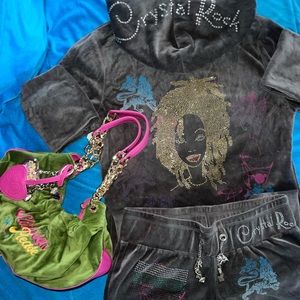 Crystal Rock tracksuit set & STATUESQUE PLEASE hobo handbag